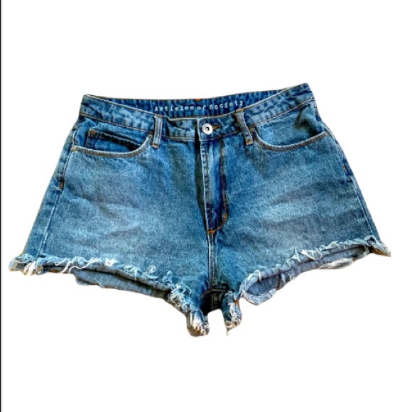 ARTICLES OF SOCIETY Frayed Raw Hem Distressed Blue Denim Shorty Shorts Size 27 - Picture 9 of 16